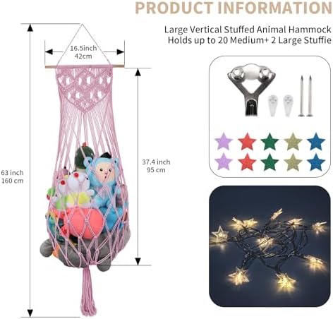 63 Inch Stuffed Animal Hammock Corner, Macrame Toy Plushie Net - Image 6