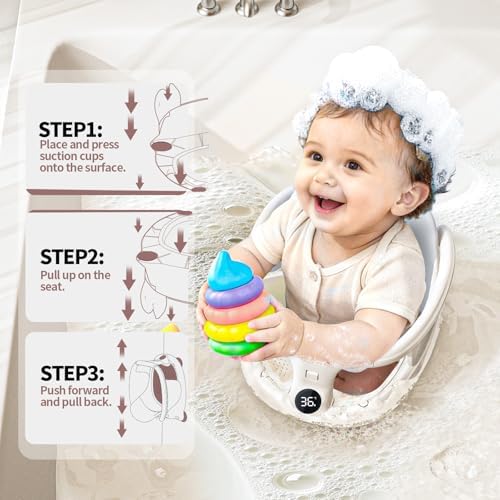 Baby Bath Seat 6+ Months with Temp Display Non-Slip Suction Base Tub Seat - Image 4