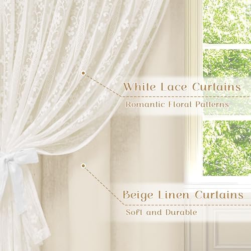 ASPMIZ Linen Curtains for Bedroom, Double Layered Boho Curtain for Living Room - Image 2