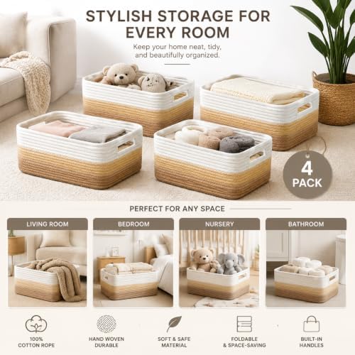 4 sets of hand-woven cotton rope storage boxes, suitable - Image 4