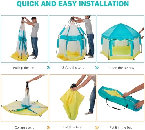 Bend River Baby Playpen with Canopy, Hexagon Toddler Beach Tent - Image 5