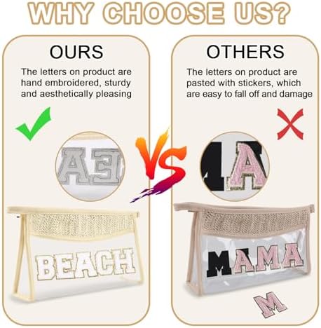 Iqimott 2Pcs Clear Patch Makeup Letter Bag, Boho Letter Bag - Image 5