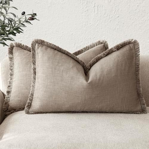 Foindtower Boho Linen Fringe Lumbar Throw Pillow Covers 12×24 Brown Tan by Foindtower