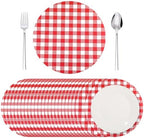 Funnymoom 60 Pcs Red and White Gingham Disposable Paper Placemats Round Table by Funnymoom