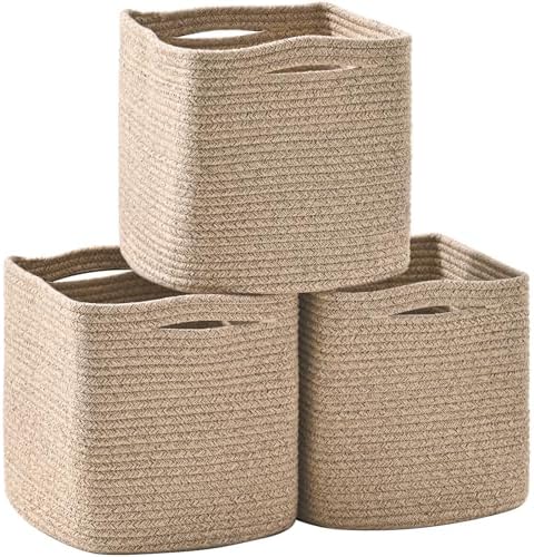 ICERZCZ 13 Inch Cube Closet Storage Bins 13x13x13 in, Mixed Brown Pack of 3 by ICERZCZ