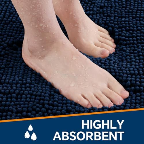 Chenille Bathroom Runner Rug 17"x47" Navy Blue, Plush Bath Mat - Image 4