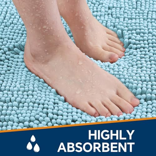 Chenille Bathroom Runner Rug 24"x60" Baby Blue, Plush Bath Mat - Image 4