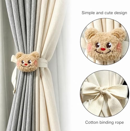YGNNIU 2 Pack Cartoon Bears Curtain Tiebacks, Cute Embroidered Cartoon Animal - Image 3