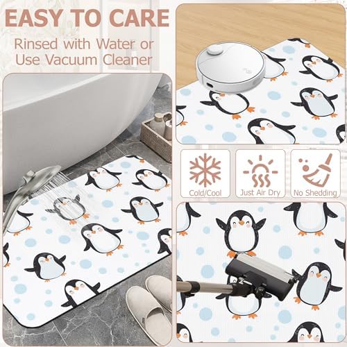Diatomaceous Earth Bath Mat, Cute Cartoon Bath Rugs, Baby Penguins Non-Slip - Image 6