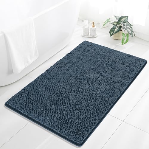 Chenille Bathroom Rug 36"x60" Blue, Large Plush Bath Mat by Kildoss