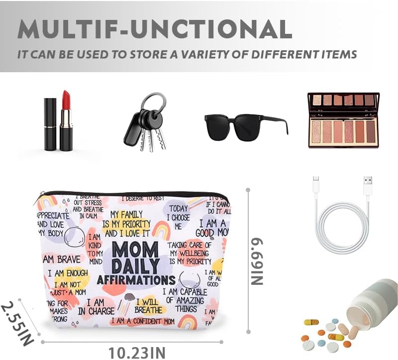 Positive Affirmation Mom Makeup Bags Best Mommy Mama Mother Birthday Gifts - Image 2