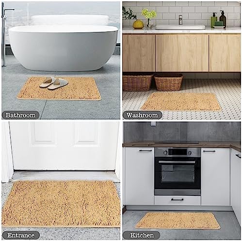 Yeaban Chenille Beige Bathroom Rug 26"x44", Non-Slip Rubber Backing - Image 6