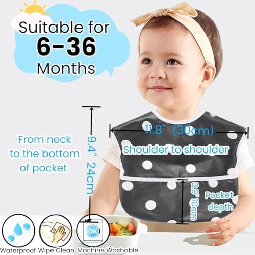 TSD Baby Bibs Waterproof Feeding Bibs 5pack Adjustable Mealtime Poctet Bib - Image 5