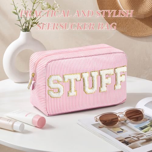 Sanwuta Seersucker Cosmetic Bags Stuff Chenille Letter Bag Seersucker Makeup - Image 3