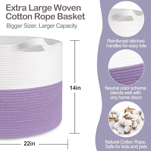 MEGASKET Large Purple Rope Storage Basket, 22x14 Inches Wicker Woven Baskets - Image 2