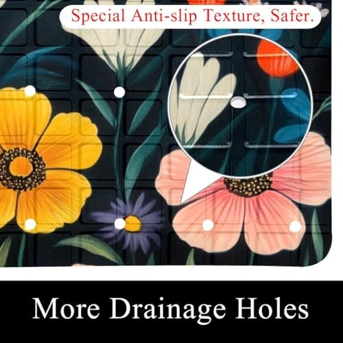 Shower Mat Non Slip 26.8 x 15.1 Inches, Flowers Florals Bathtub Mat Shower - Image 2