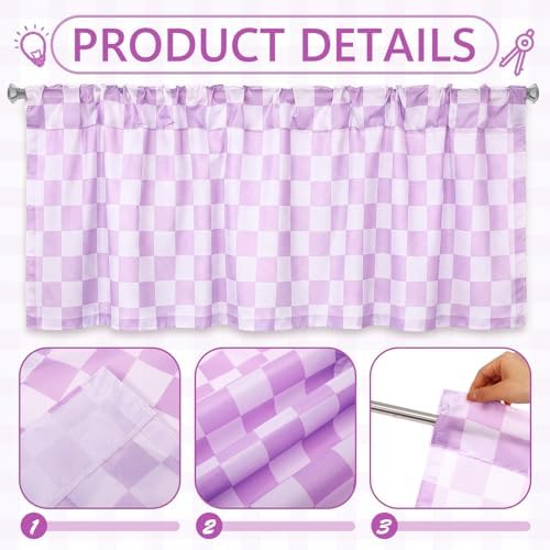 4 Pcs Purple Checkerboard Window Valance Curtains - Image 4