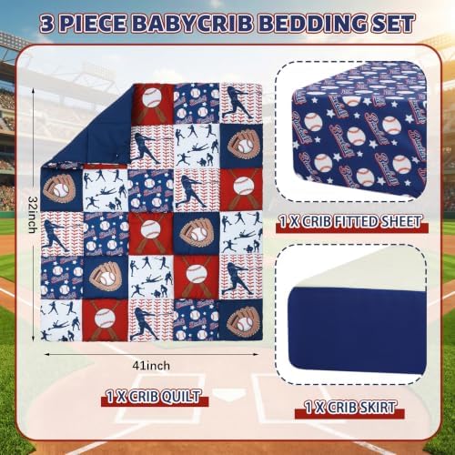 Peryiter 3 Pcs Baseball Crib Sheet Set Baby Crib Bedding Set Includes 52"x28" - Image 2
