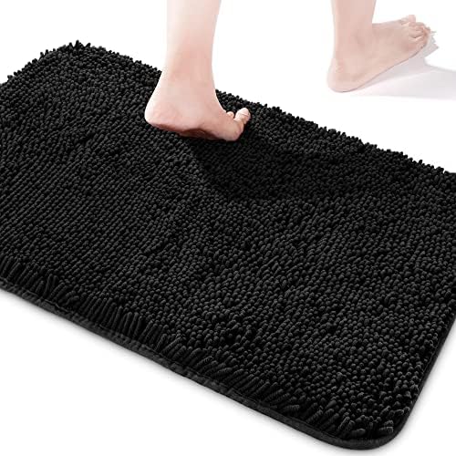 Yeaban Chenille Black Bathroom Rug 26"x44", Non-Slip Rubber Backing by Yeaban