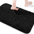 Yeaban Chenille Black Bathroom Rug 26"x44", Non-Slip Rubber Backing by Yeaban