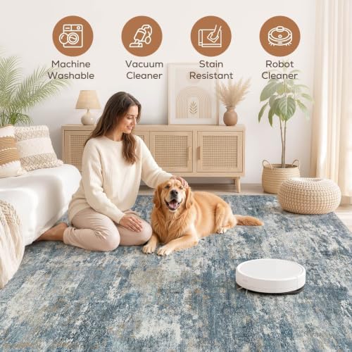 Nakagishi 10x12 Area Rugs Living Room: Washable Abstract Large Neutral Soft Rug - Image 3