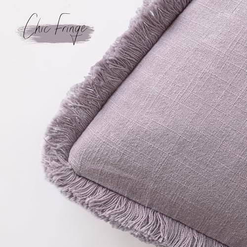 Foindtower Decorative Linen Fringe Throw Pillow Covers 20×20 Light Purple - Image 3