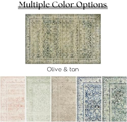 Large Area Rugs 8x10 for Living Room Low Pile Vintage Rug Olive and Cream - Image 6