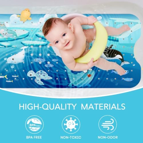 SHUCHING Blue Baby Bath Mat for Tub Non Slip-40x16 Inch - Image 4