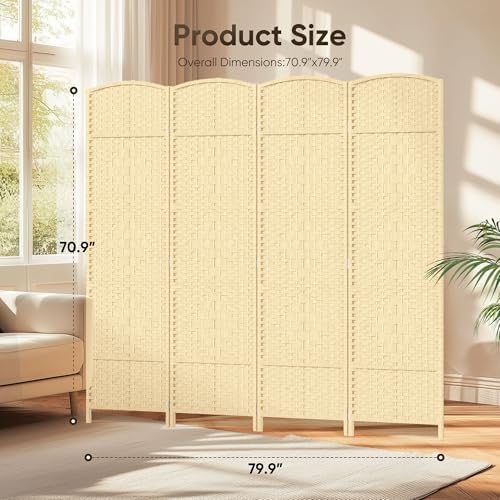 JOSTYLE Rattan Room Divider, 4-Panel Folding Privacy Screen 6ft. Extra Wide - Image 2