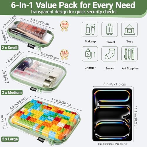 YQBRAO Clear Hard Shell Zipper Cases, 6 Multi-Size Organizers - Image 4