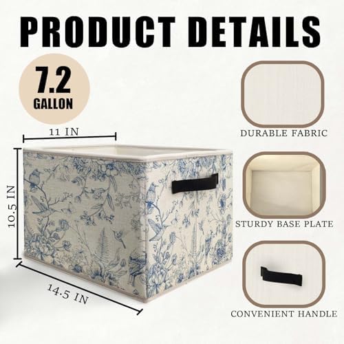 Blue and White Chinoiserie Storage Bins Basket, Vintage Bird Floral Botanical - Image 6