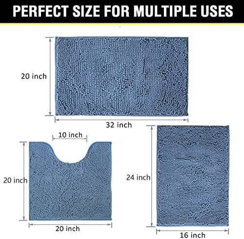 Bathroom Rugs Chenille 3-Piece Extra Soft and Absorbent Shag Bathroom Rugs - Image 2