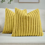 FUTEI Pack of 2 Faux Fur Throw Pillow Covers 18x18 Inch, Mustard Yellow by FUTEI