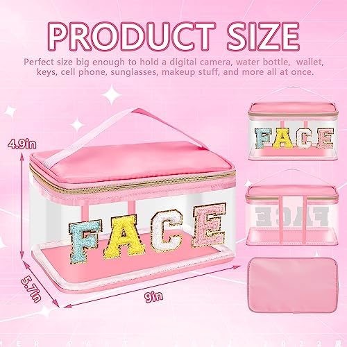 Iqimott Preppy Clear Makeup Bag Face Pouch, Chenille Letter Cosmetic Bag - Image 2
