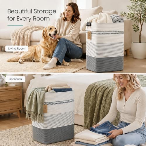 Laundry Hamper, Cotton Rope Laundry Basket - Image 4