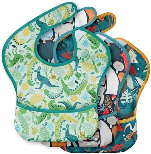 3 Pack Waterproof Baby Bibs for Eating, Mess Proof Feeding Bib by CivaruaKids