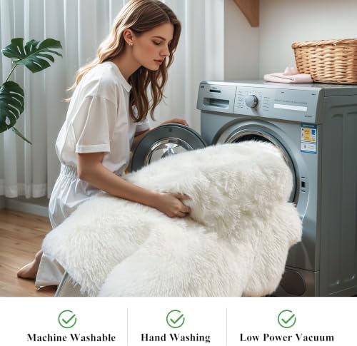 KCHOWUA Cream White Thick Fluffy Area Rug 2x6 - Image 6