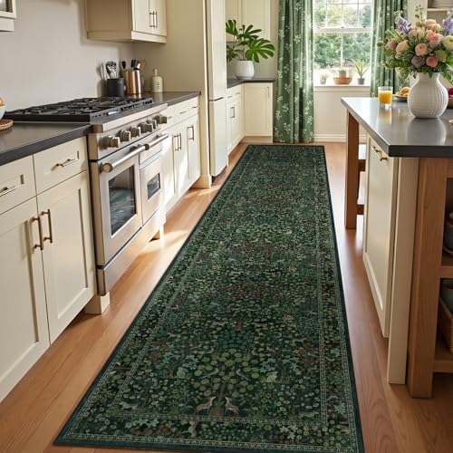 Woodland Dark Green 2x10 Long Hallway Runner Rug, Washable Non Slip Ultra Thin - Image 4