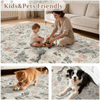 6x9 Area Rugs Boho Floral Washable Living Room Rug Neutral Carpet Nursery - Image 6
