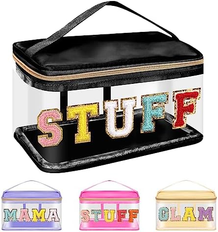 Iqimott Preppy Clear Makeup Bag Stuff Pouch, Chenille Letter Cosmetic Bag by Iqimott