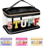 Iqimott Preppy Clear Makeup Bag Stuff Pouch, Chenille Letter Cosmetic Bag by Iqimott