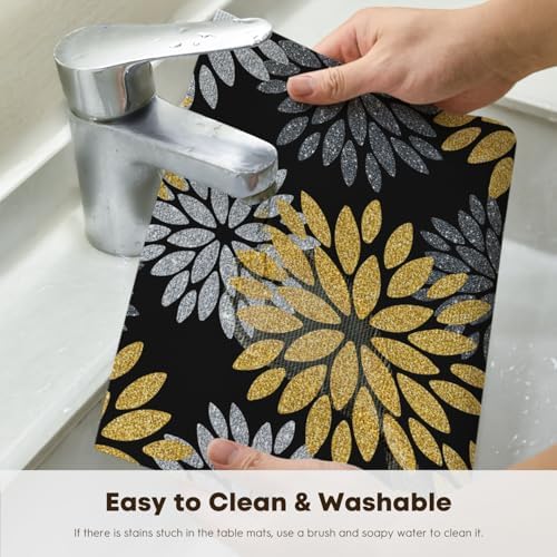 Artoid Mode Floral Vinyl Placemats Set of 4, 12x18 Inch New Year Washable - Image 4