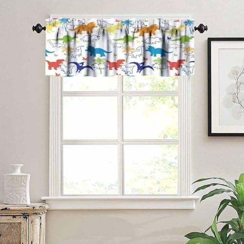 Dinosaur Kids Valance Curtains, Cartoon Colorful Dino Blackout Window Drapes - Image 6