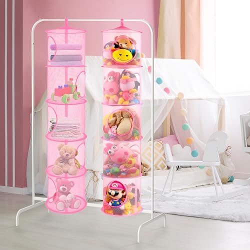 2Pcs Hanging Stuffed Animal Storage Hammock Net 5 Tiers - Image 2
