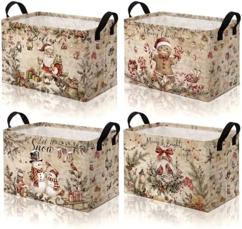 4 Pack Christmas Storage Bin Collapsible Large Christmas Gingerbread Storage by Bulyoou