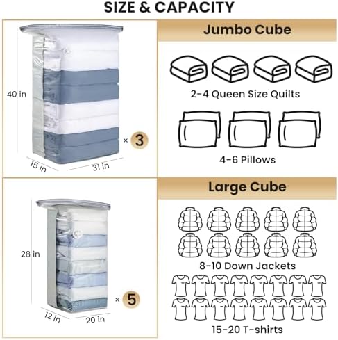 TAILI 8 Pack Vacuum Storage Bags, Cube Combo - Image 2
