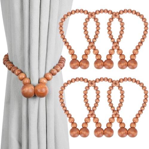KLOGTSIND Magnetic Curtain Tiebacks, 6 Pack Wood Bead Curtain Holdbacks by KLOGTSINDDirect