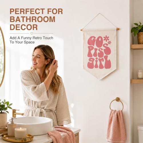 Funny Bathroom Wall Hanging Banner, Cute Preppy Girl Room Decoration, Linen - Image 3