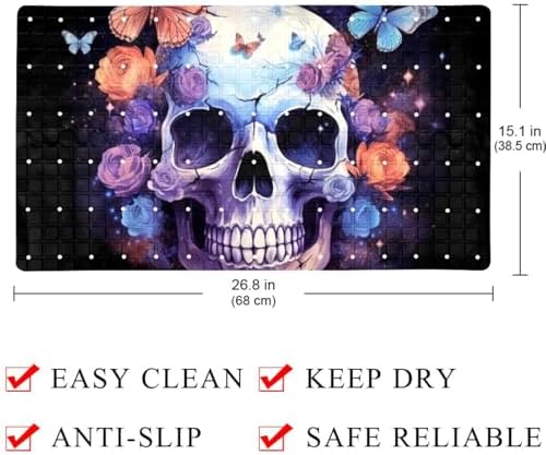 Bathtub Mat Non Slip 26.8x15.1 Inch, Skull Florals Butterflies Shower Mat - Image 4