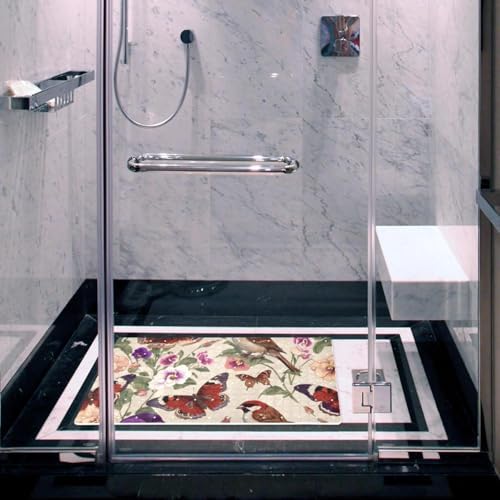 Bathtub Mat Non Slip 26.8x15.1 Inch, Butterflies Pansies Birds Shower Mat - Image 6
